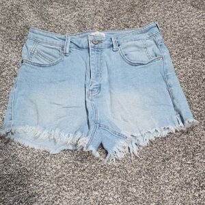 KanCan Light Blue Frayed Hem Jean Shorts